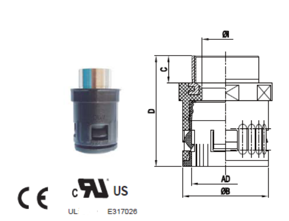 Conector cu șurub din plastic, cu filet metalic